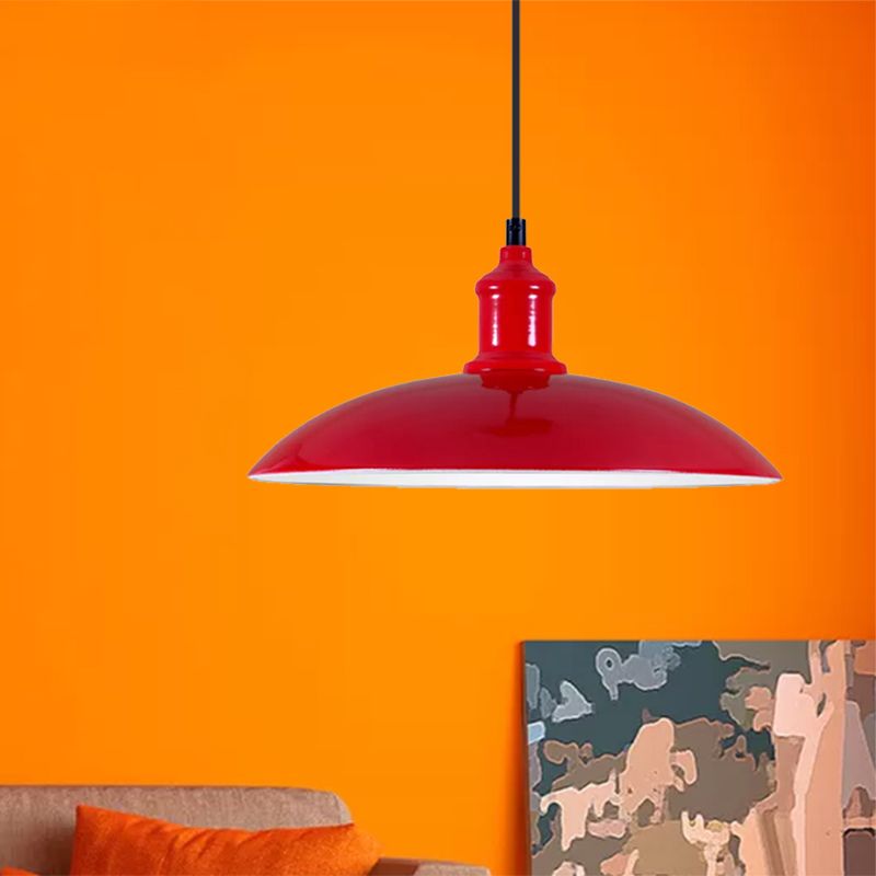 Bol vert / rouge lampe suspendue en métal industriel 1 lumière du salon pendant plafond lumière, 12,5 "/ 16" largeur