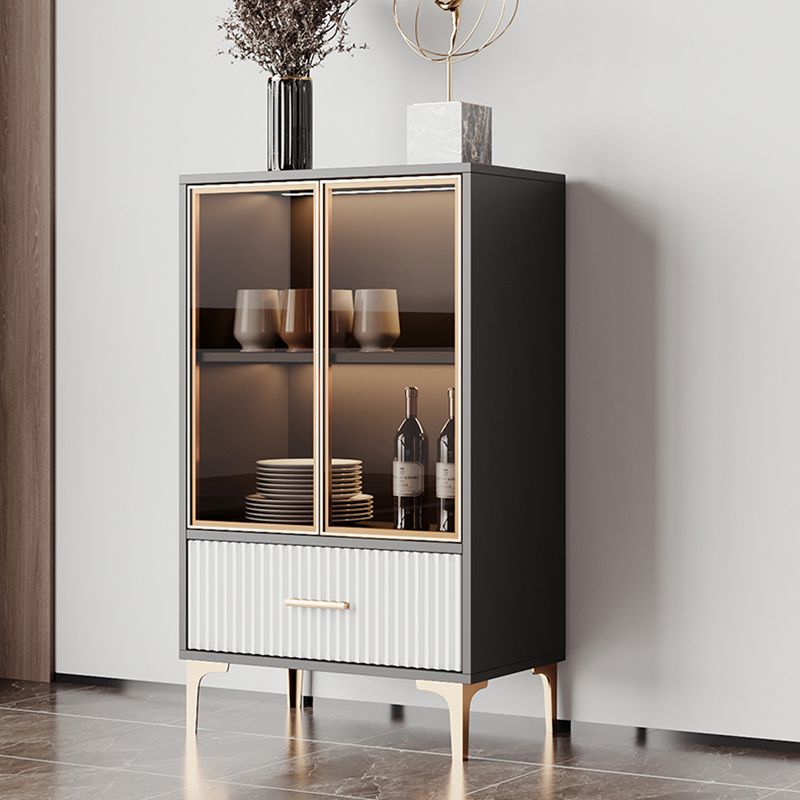 Contemporary Display Stand Faux Wood Storage Cabinet for Dining Room