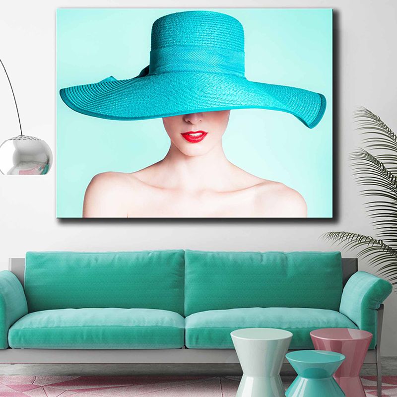 Pastel Color Photo Girl Canvas Print Fashion Glam Textured Wall Decor for Guest Room