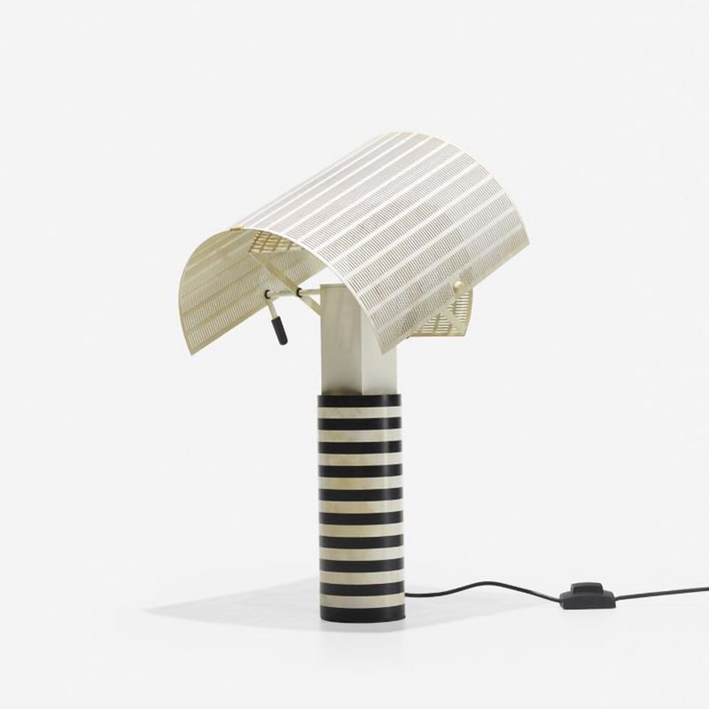 Colonne Striped Colonne Light Designer Metal 1 tête lampe de table en noir et blanc avec ombre à mailles pivotantes