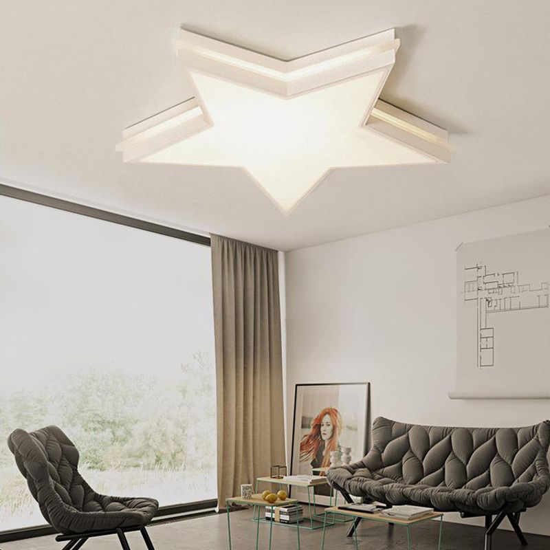 Slim Panel Star Flush Mount Light Kids Acrylic LED Ceiling Light in White for Boys Bedroom