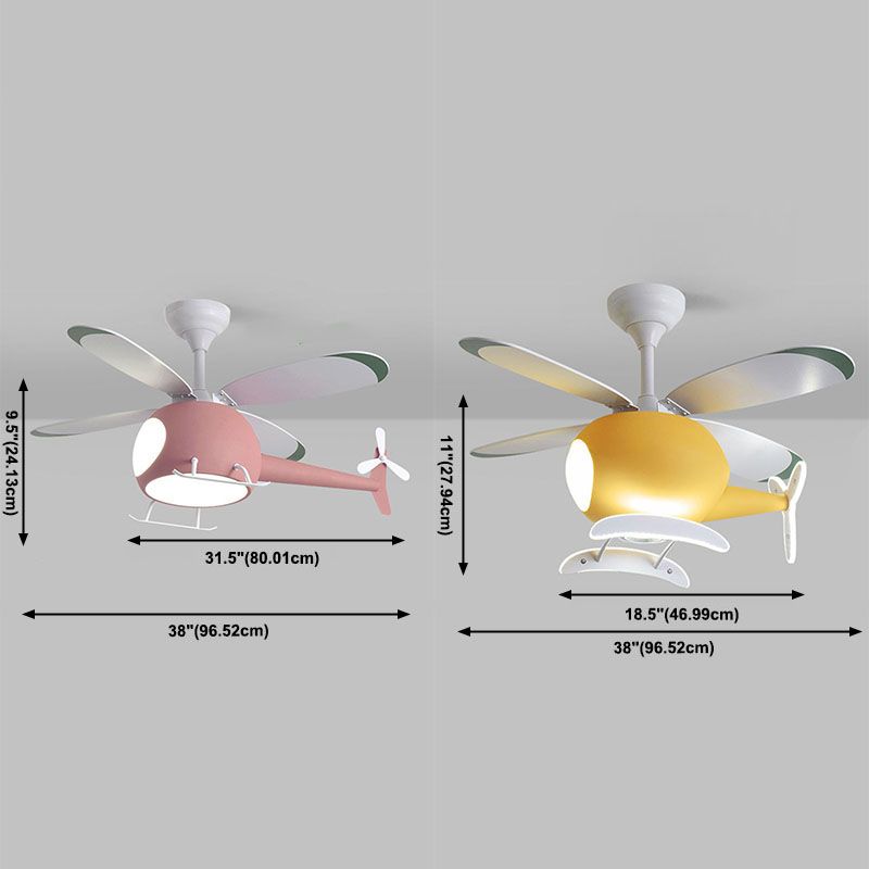 Costilla de ventilador de macarrones con macarrón de hierro ligero LED de LED para niños con sombra acrílica