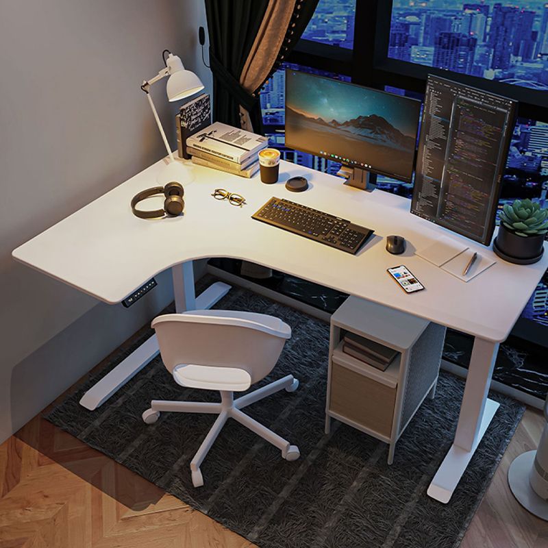 L Shaped Office Laptop Table Wood Writing Desk in Brown/White