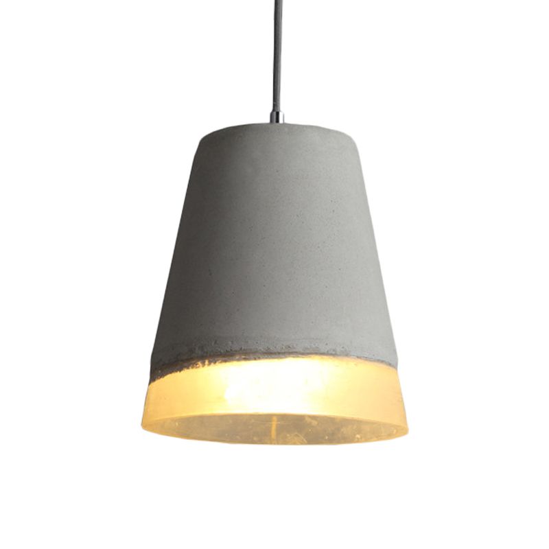 Grey 1-Head Pendant Light Kit Vintage Cement Bell Hanging Ceiling Lamp with Resin Detail