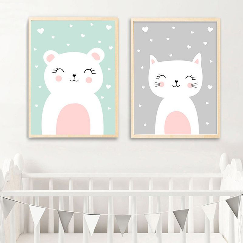 Merry Cartoon Animal Canvas Print Light Color Kids Style Painting for Baby Bedroom