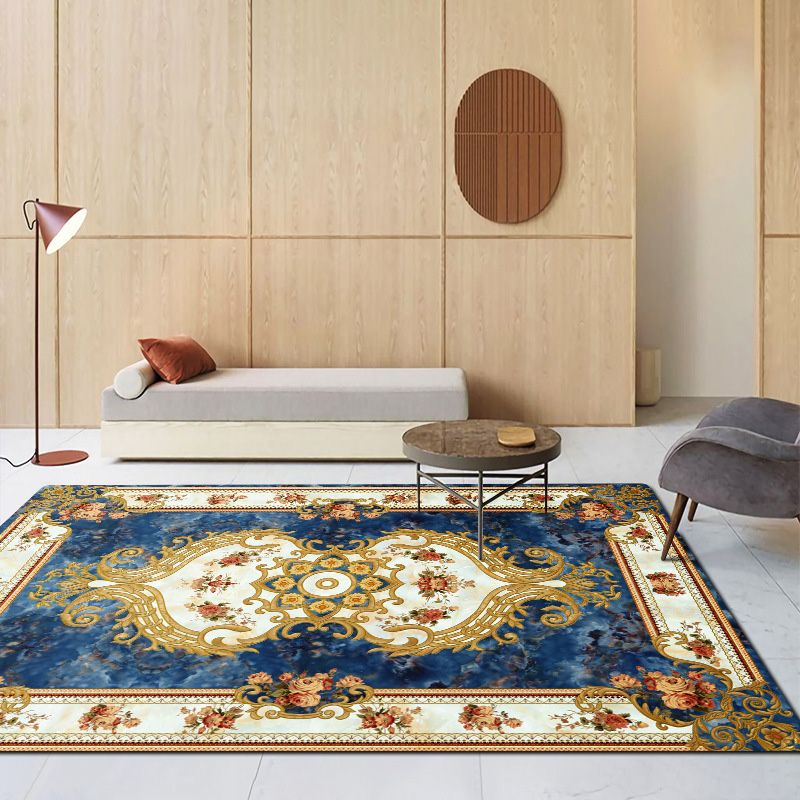 Traditional Medallion Print Rug Polyester Carpet Stain Resistant Area Carpet for Home Decoration