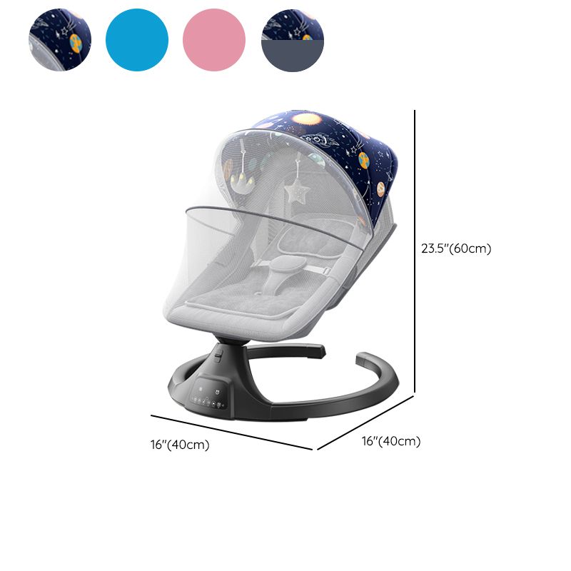 Modern Metal Rocking Oval Electric Crib Cradle with Canopy Pillow