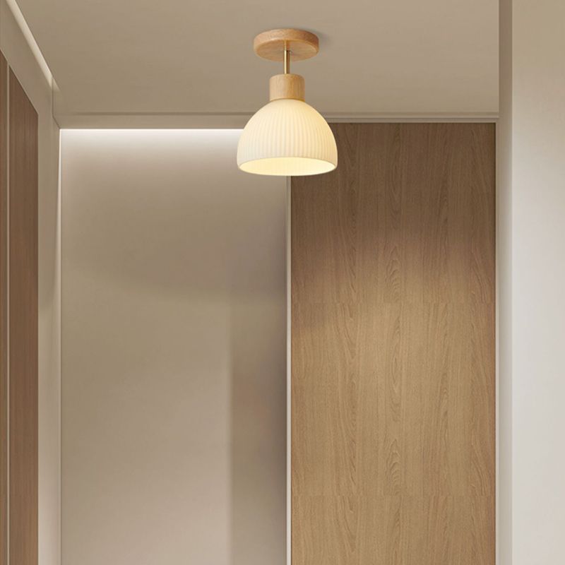 Modern Simple Wooden Ceiling Lamp Dome Shape Ceiling Light for Bedroom