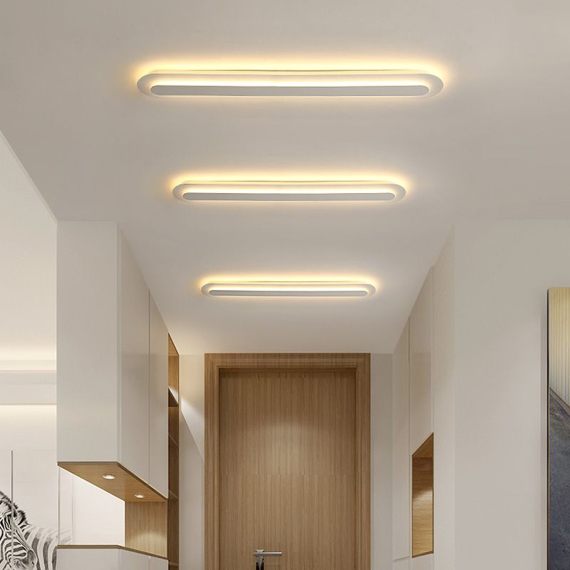 Minimalism Flush Mount Linear Metal LED Ceiling Light Fixture in White for Hallway