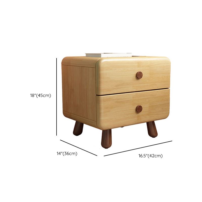 Solid Wood Kids Nightstand Light Wood Modern Youth Nightstand with Drawer