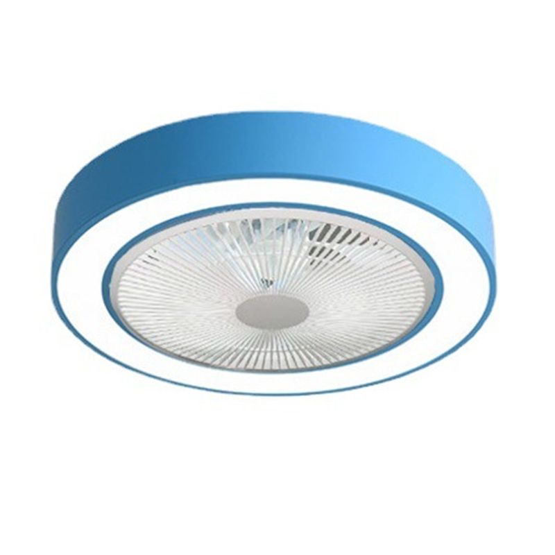 Macaron Drum Ceiling Fan Light Fixture Acrylic Living Room LED Semi Flush Light with Remote