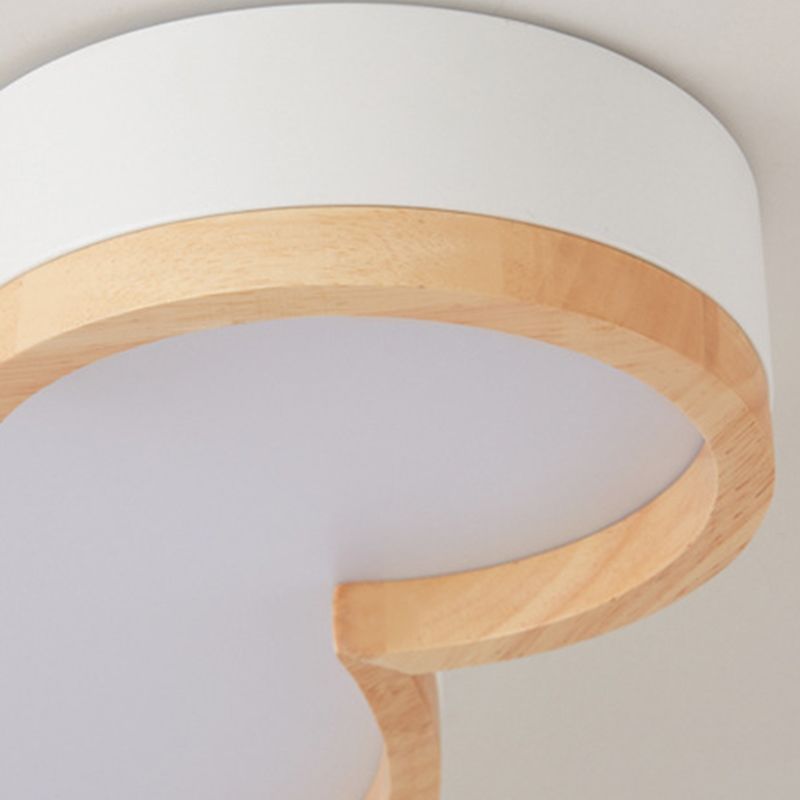 Single Modern Beige Flush Mount Lighting Wooden Ceiling Light for Bedroom