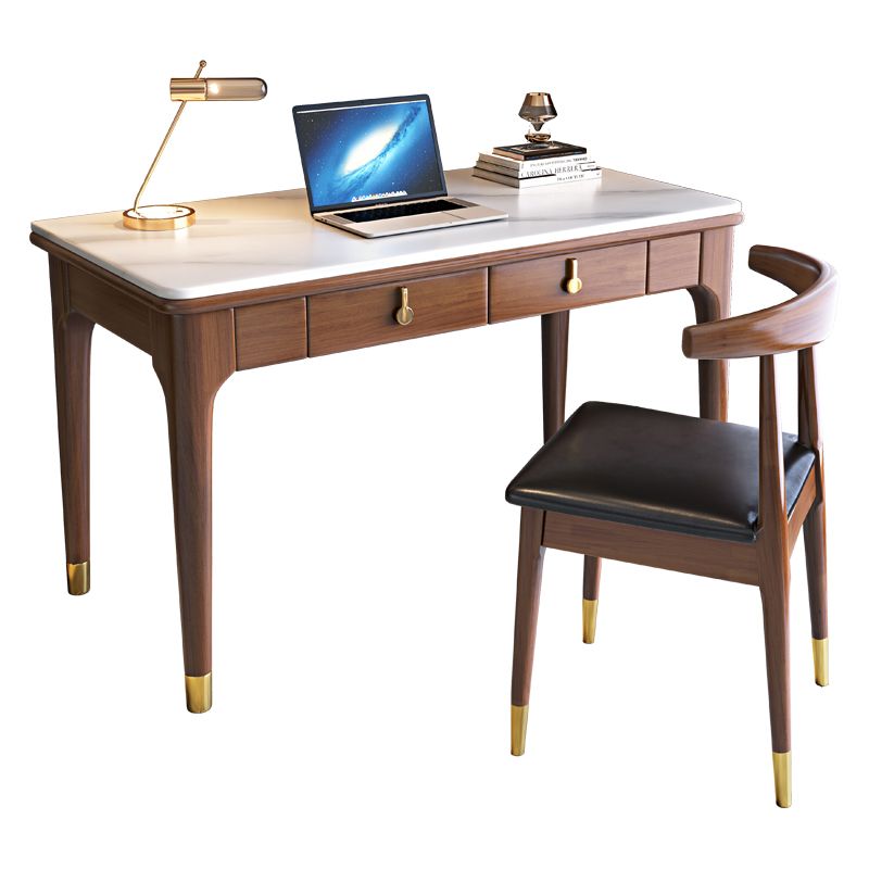 Glam Style Computer Desk Rectangular 2 Drawers Writing Desk , 29.5" High