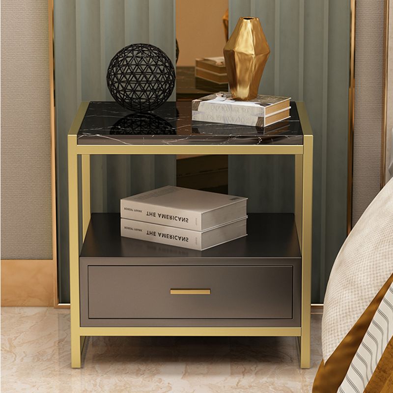 Marble Bed Nightstand Open Storage Bedside Cabinet with Drawer