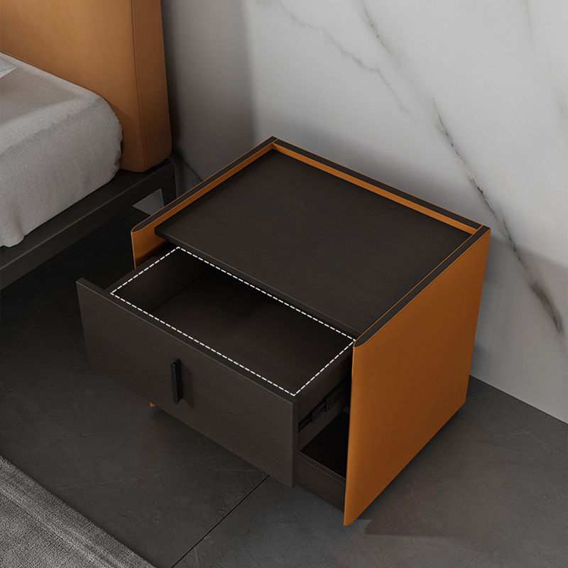 Modern Faux Leather Nightstand 1/2 - Drawer Nightstand with Open Storage