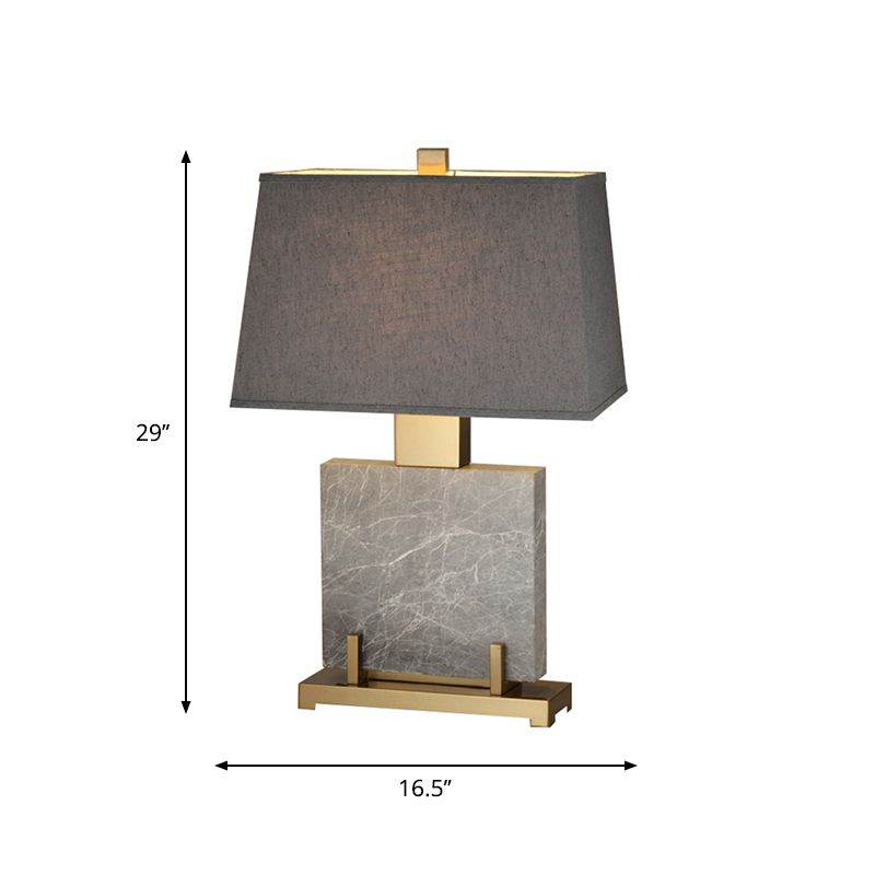 Grey Trapezoid Night Table Light Modern 1 Light Fabric Nightstand Lamp with Square Marble Stand