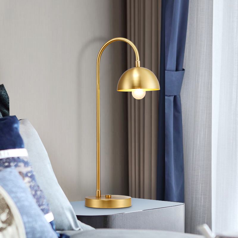 Post-Modern Dome Nightstand Light Metal 1-Head Bedroom Night Table Lamp in Gold