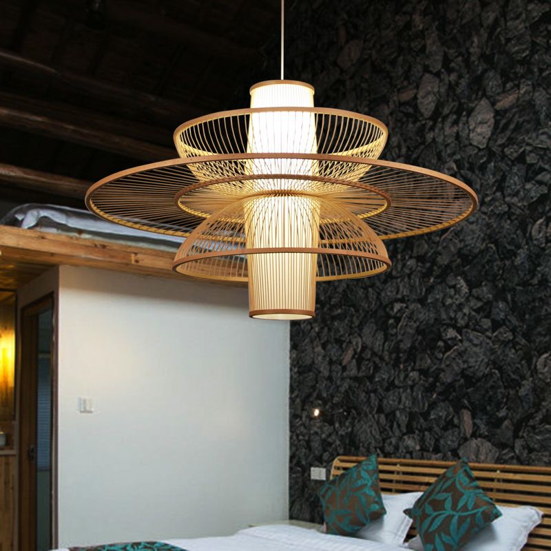 Éclairage de suspension en bambou en forme de lotus Minimaliste 1 tête Plafond pendentif en bois pour salle de thé