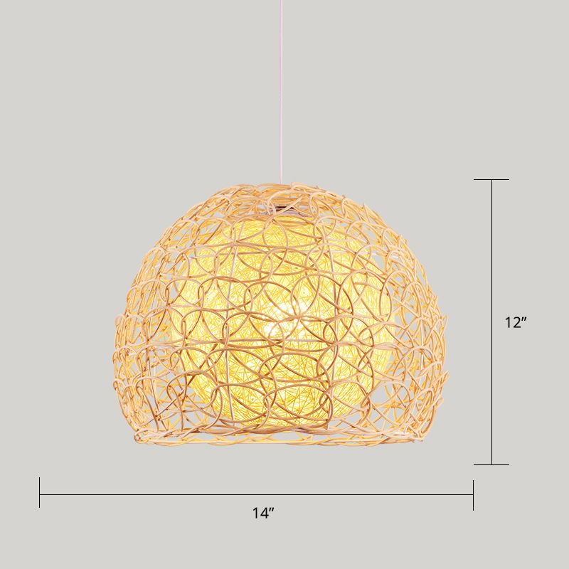 Illuminazione a sospensione artigianale in legno Luce a soffitto a sospensione singolo in bambù minimalista