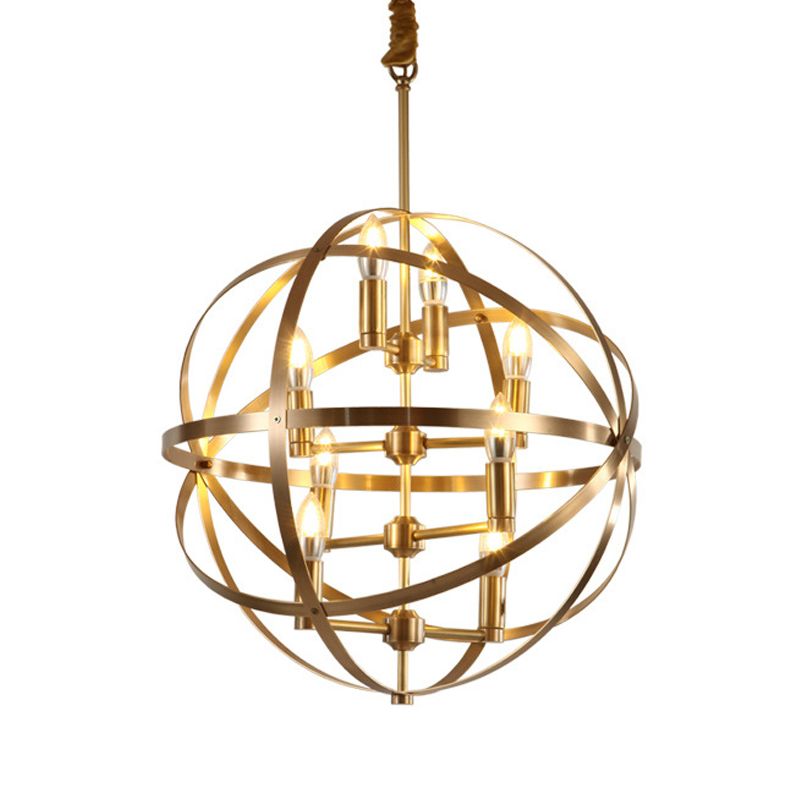 8 lampadina lampada lampadario tradizionale Candelabra Luce a soffitto sospeso metallico in oro con gabbia a filo globale