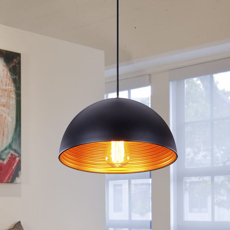 Industrial Dome Hanging Lighting 1-Head Iron Ceiling Pendant Lamp in White/Black for Bar