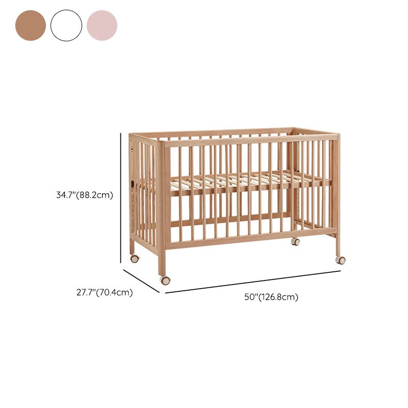 Contemporary Natural Wooden Baby Crib with Wheels and Storage