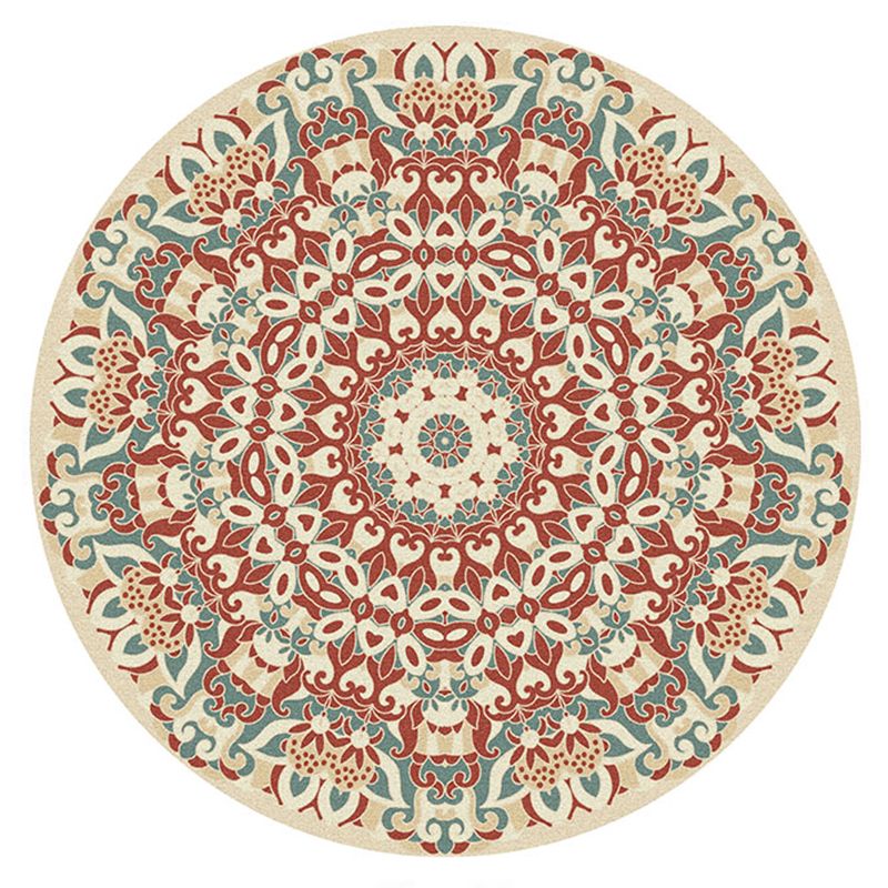 Tapis d'intérieur traditionnel multicolore rond Tapis floral polyester