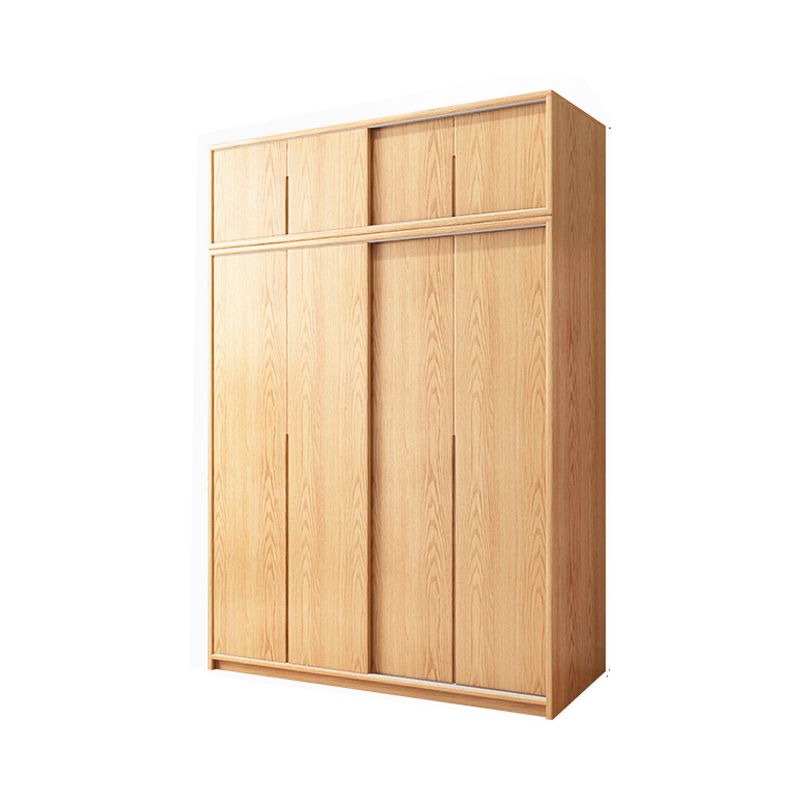 Oak Solid Wood Kids Closet Modern Style Brown Wardrobe Closet with Sliding Door