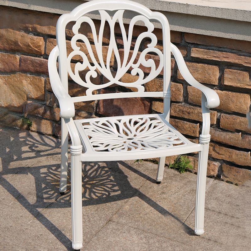 Contemporary White Metal Dining Armchair with Arm Patio Dining Chair