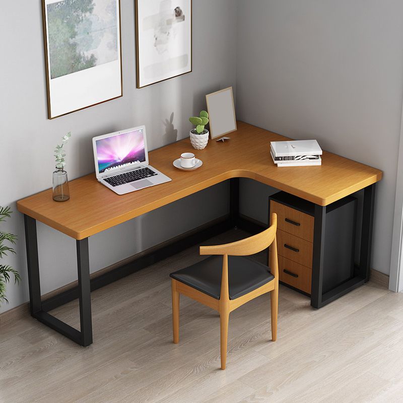 Solid Wood Writing Desk Industrial Style L-Shape Writing Desk for Home Office