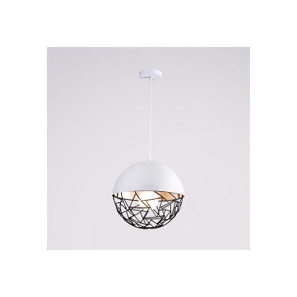 Hollow Design Metal Sphere Pendant Light Fixture 1 Bulb Contemporary Suspended Light in Black/White