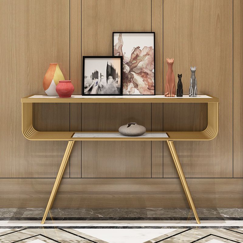 Contemporary Marble Console Sofa Table Rectangle End Table with Legs for Hall