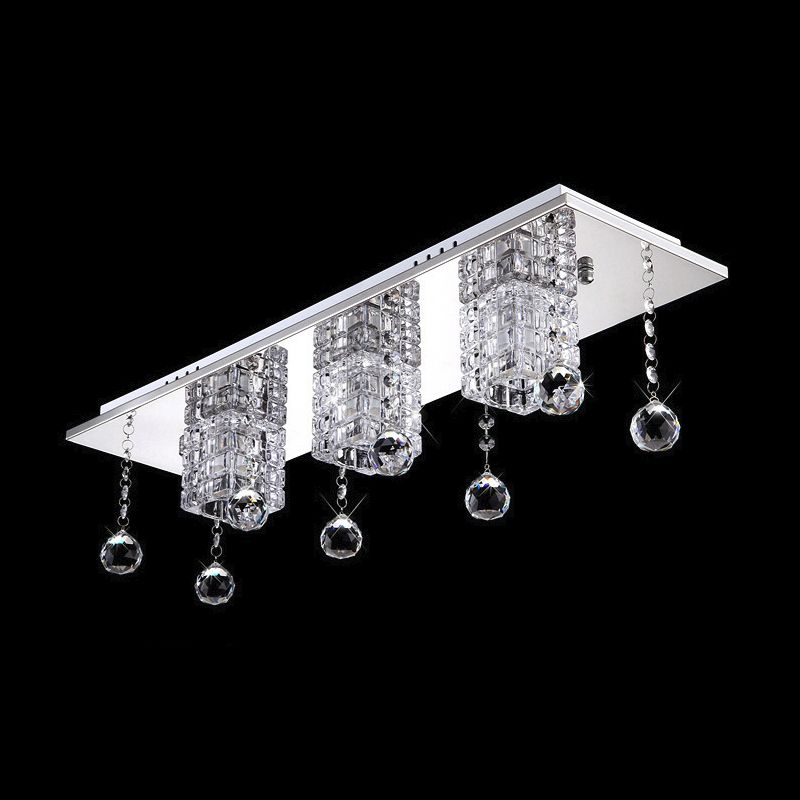 Clear Crystal Shade Nickel Flushmount Cube 3 Heads Modern Ceiling Lamp with Orbs Draping in White/Warm Light