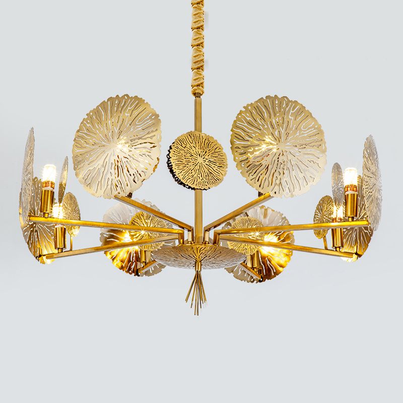 Postmodern Style Metal Chandelier Light Fixture Gold Lotus Leaf Shape Pendant Light