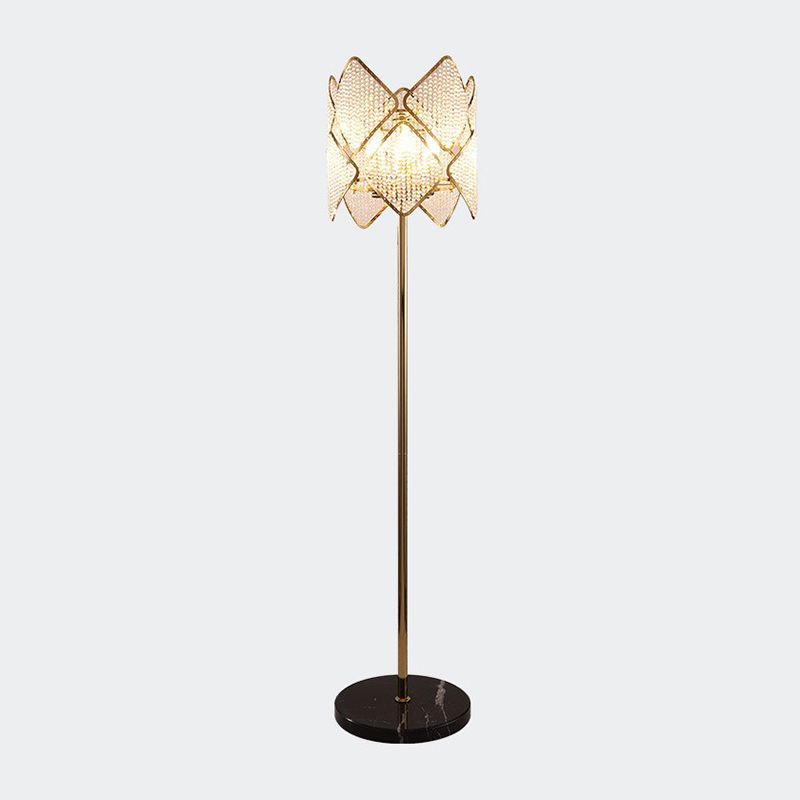 Round Parlor Standing Floor Lamp Modern Clear Crystal Strand 1 Head Gold/Chrome Floor Light with Rhombus Design