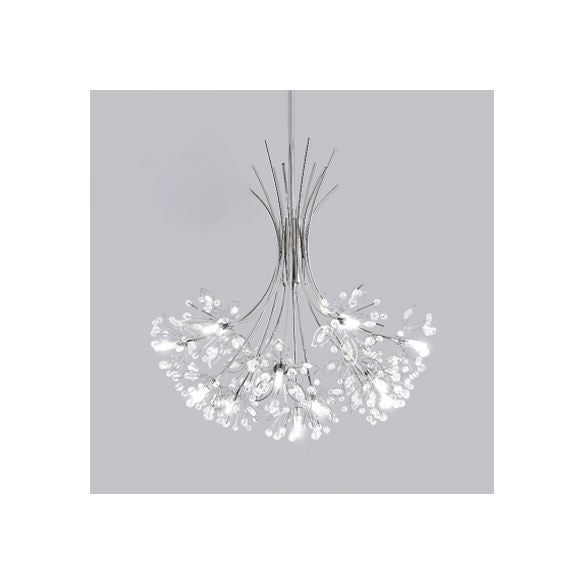 Clear Crystal Beaded Chandelier Lighting with Bouquet Design Modern 13/19 Lights Black/Chrome Hanging Lamp