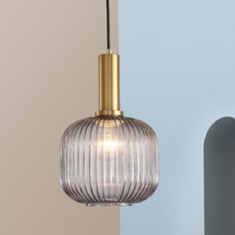 Japanese Style Ceiling Lamp Geometry Bulb Pendant Light with Glass Shade for Bedroom