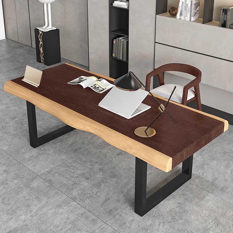 Modern Style Office Desk Solid Wood Writing Desk with Metal Base