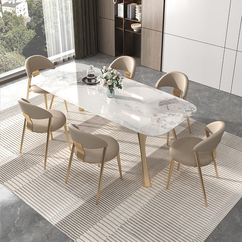 Luxury 1/2/5/7 Pieces Dining Set Sintered Stone Top Dining Table with Leather Chairs