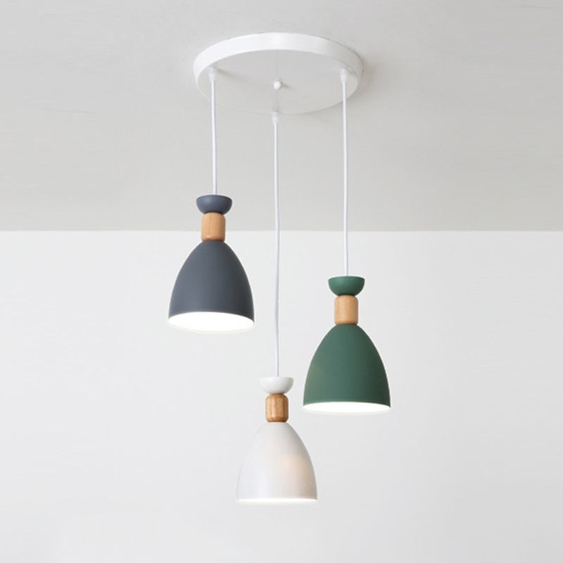 Macaron concis moderne suspension du dôme en bois de la lampe en bois avec nuance de fer laquée