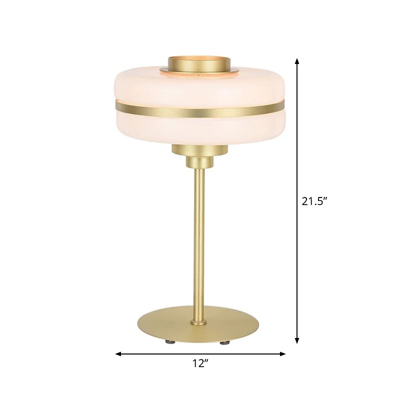 Postmodern Single-Bulb Night Lamp Gold Cylinder/Ball/Tapered Plug-in Table Light with Frosted White/Clear Glass Shade