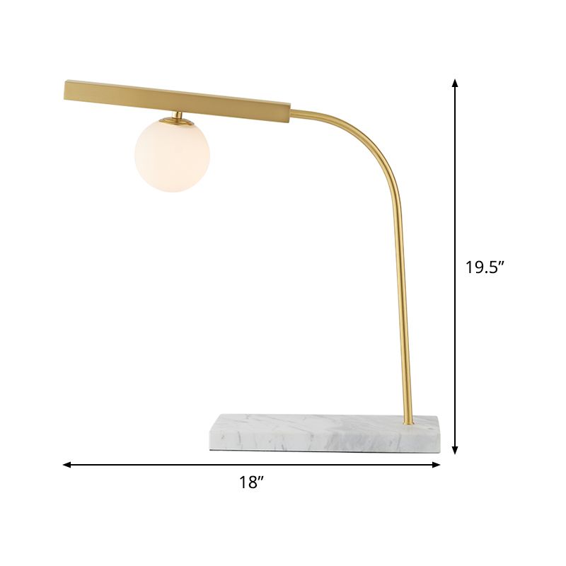 Orb Milk Glass Desk Light Minimalist 1 Light Gold Reading Book Light with Rectangle Marble Base