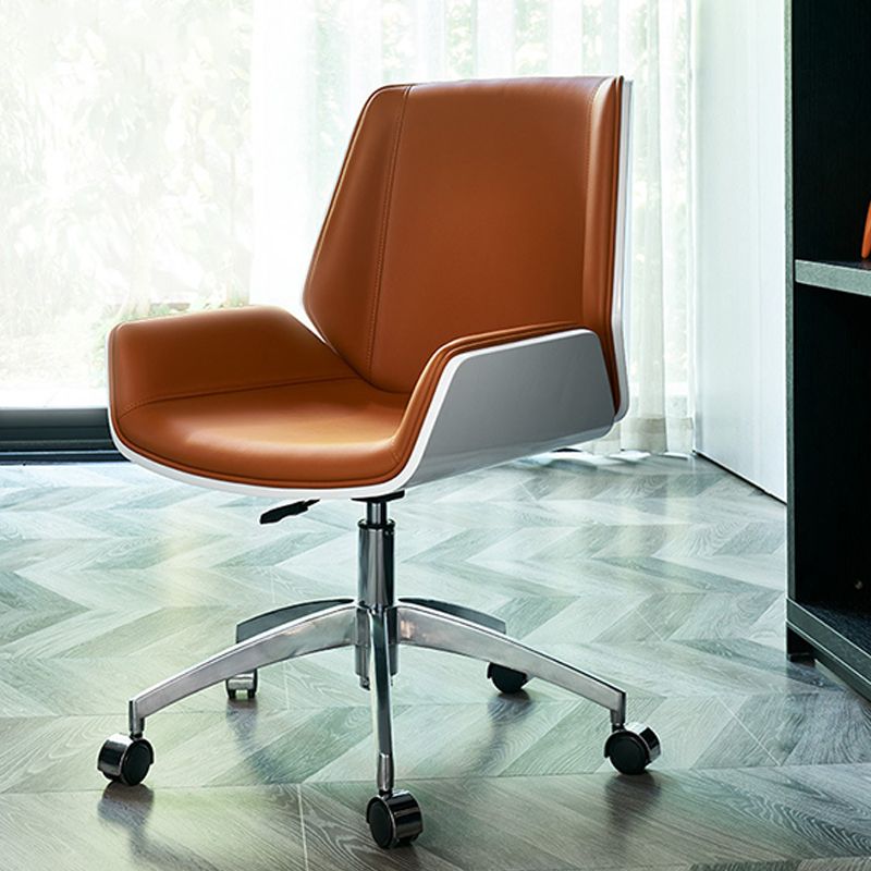 Armless Desk Chair Modern No Distressing Leather Office Chair with Wheels