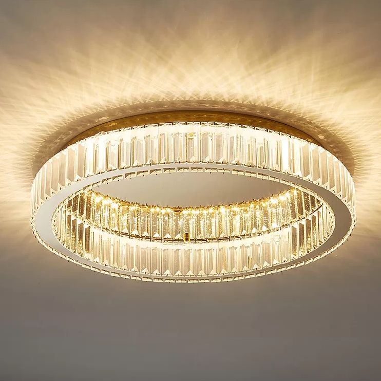 Circle Close to Ceiling Lighting Modern Crystal LED Gold Flush Mount Ceiling Light Fixture