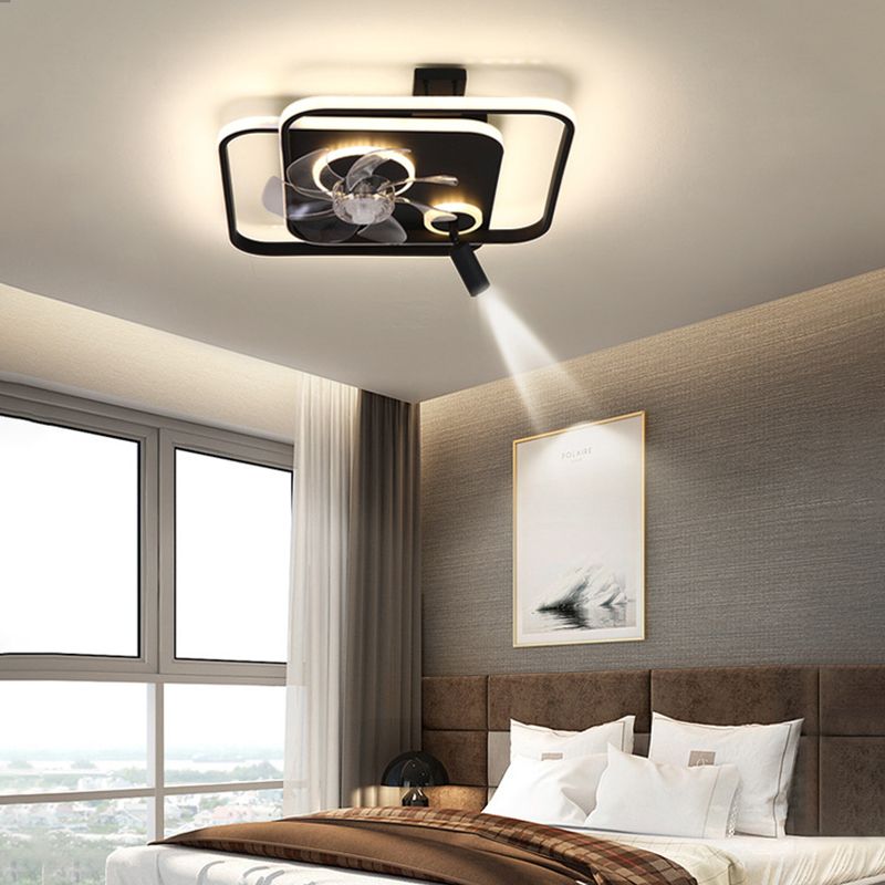 Black Square Flush Mount Light Minimalist Metal LED Ceiling Fan Light with Spotlight