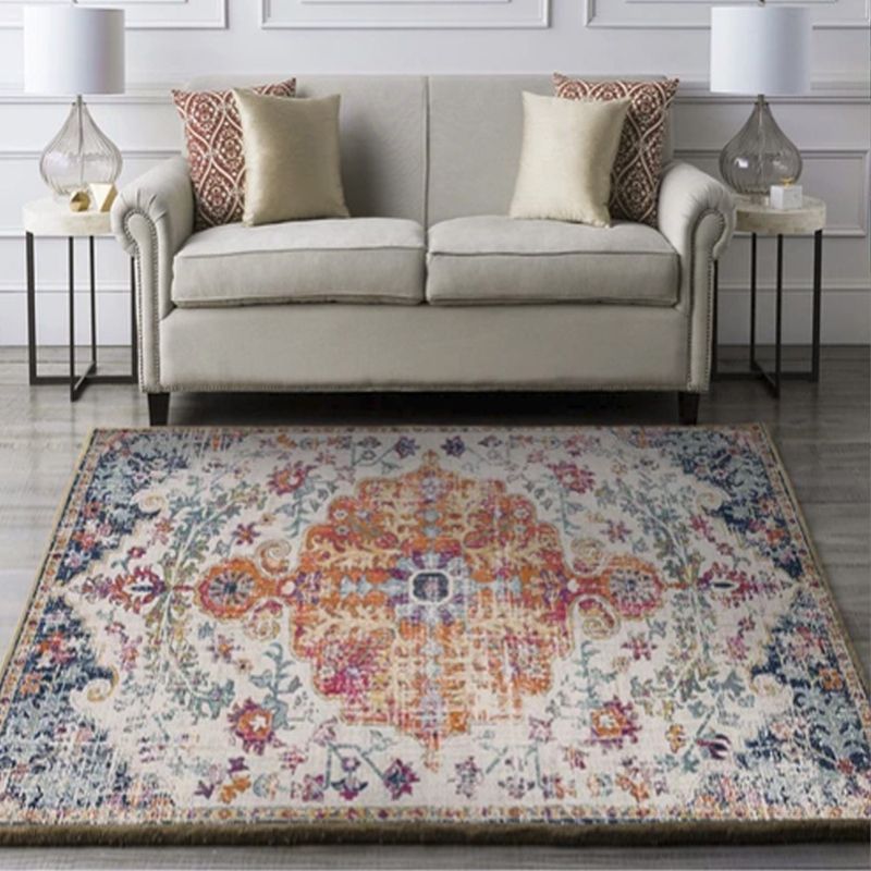 Blue Living Room Crapet Morocco Tribal Pattern Area Rug Polyester Non-Slip Backing Rug