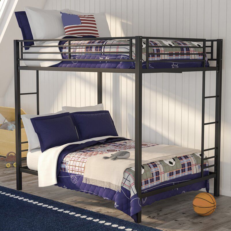 Contemporary Bunk Bed Metal Headboard with Guardrails No Theme Slat Kids Bed