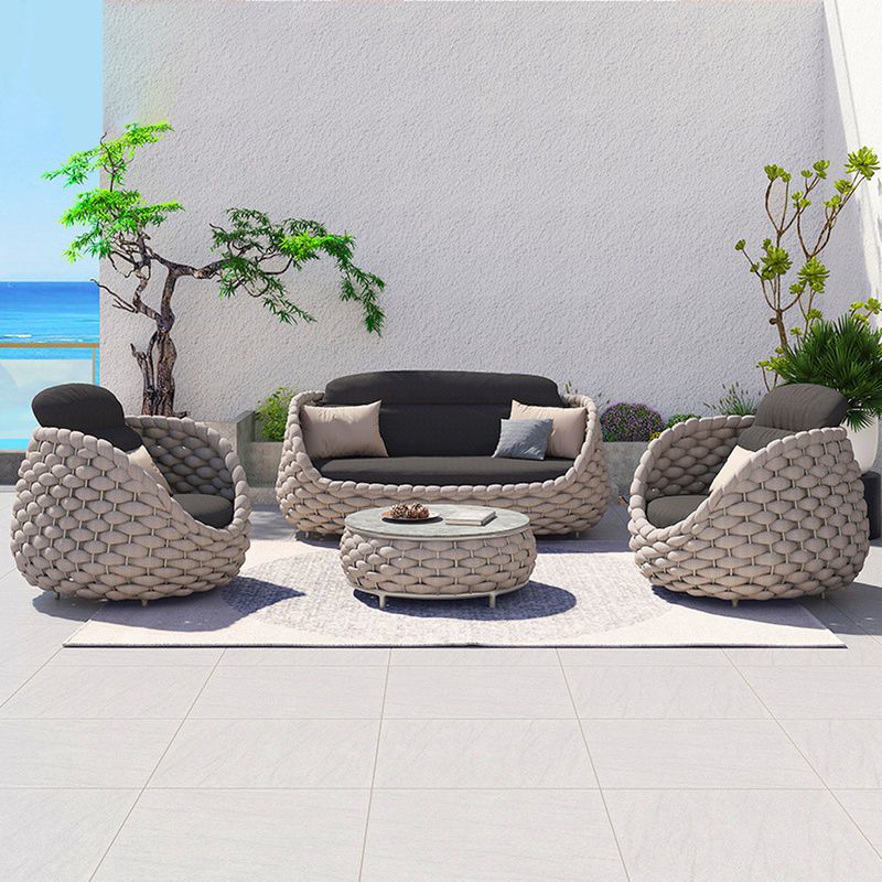 Tropical Grey Symmetrical Outdoor Patio Sofa with Black Cushion