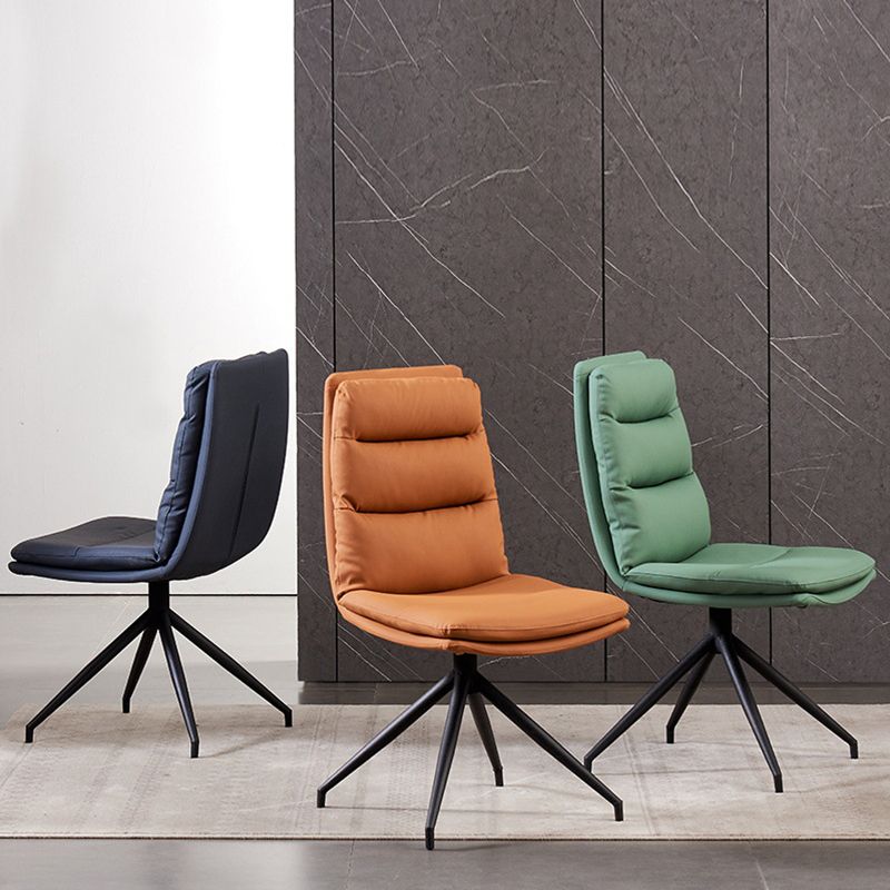 Modern Leather Armless Dining Chair Upholstered Side Chairs with Metal Legs