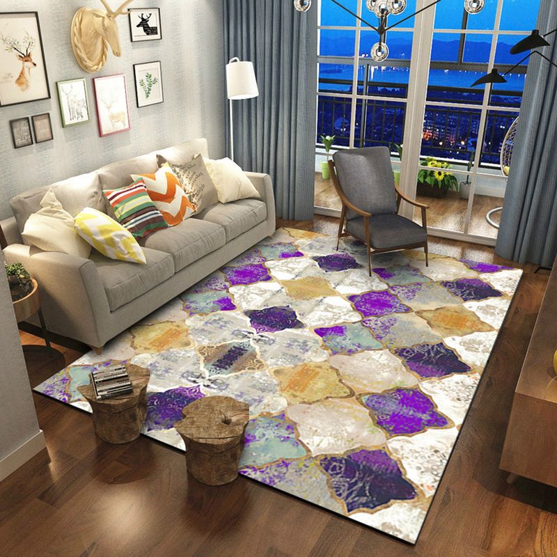 Olden Geometric Printed Rug Multi Color Synthetics Area Carpet Anti-Slip Backing Stain-Resistant Indoor Rug for Parlor